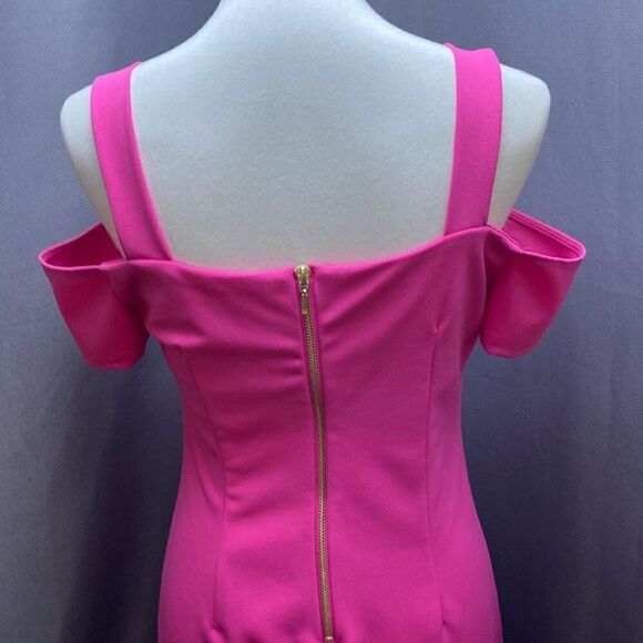 Bisou Bisou Barbie pink off/cold shoulder body con classic dress Sz 8 - Picture 7 of 14